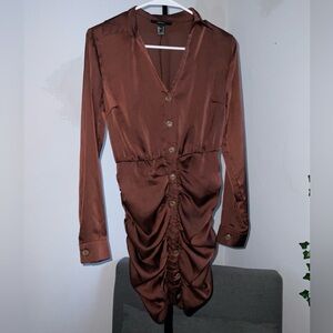 Forever 21 Brown Silk Long Sleeve Button Up dress